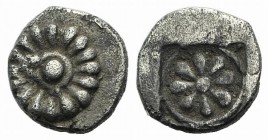 Ionia, Erythrai, c. 480-450 BC. AR Hemiobol (6mm, 0.33g). Rosette. R/ Simpler rosette within incuse square. SNG Kayhan –; SNG Copenhagen –; Traité II ...