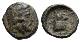 Ionia, Erythrai, c. 480-400 BC. Æ (9mm, 1.07g, 12h). Head of Herakles r., wearing lion skin. R/ Forepart of bull r.; club to l. SNG von Aulock 1946; S...