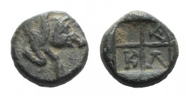 Ionia, Klazomenai, 2nd-1st century BC. Æ (9mm, 1.52g, 12h). Forepart of winged boar r. R/ Κ - Λ - Α within quadripartite incuse square. SNG Copenhagen...