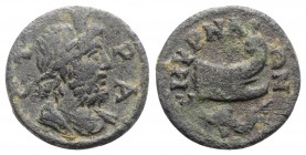 Ionia, Smyrna. Pseudo-autonomous. Time of Septimius Severus (193-211). Æ (14mm, 2.09g, 6h). Stra-, magistrate. Draped bust of Serapis r., wearing kala...