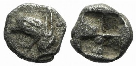 Ionia, Teos, c. 540-478 BC. AR Tetartemorion (6mm, 0.25g). Griffin head l. R/ Quadripartite incuse square with central pellet. Cf. Hirsch 221, lot 331...