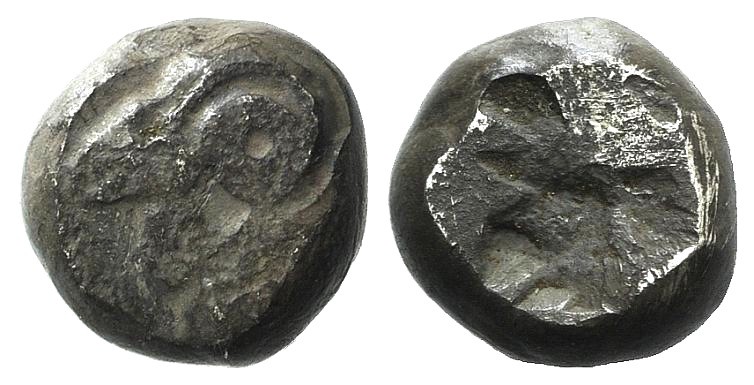 Ionia, Uncertain, c. 5th century BC. AR Hemiobol (6mm, 0.32g). Head and neck of ...