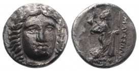 Satraps of Caria, Maussolos (c. 377/6-353/2 BC). AR Drachm (13mm, 3.46g, 12h). Laureate head of Apollo facing slightly r. R/ Zeus Labraundos standing ...