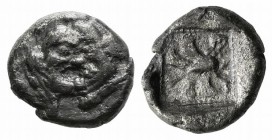 Caria, Uncertain, 5th century BC. AR Hemidrachm or Triobol (11mm, 1.79g, 6h). Facing gorgoneion, surrounded by four wings in tilted clockwise rotation...