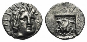 Islands of Caria, Rhodes, c. 125-88 BC. AR Hemidrachm (11mm, 1.23g, 12h). ‘Plinthophoric’ coinage. Antaios, magistrate. Radiate head of Helios facing ...