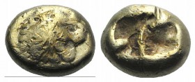 Kings of Lydia, time of Alyattes, c. 610-560 BC. EL Hekte - Sixth Stater (10mm, 2.33g). Sardes. Lion's head l. with open jaws, solar-disk above forehe...