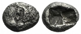 Kings of Lydia, time of Cyrus – Darios I, c. 545-520 BC. AR Sixth Stater - Third Siglos (8mm, 1.42g). Sardes. Confronted foreparts of lion r. and bull...