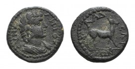 Lydia, Philadelphia. Pseudo-autonomous issue, c. 2nd-3rd century AD. Æ (15mm, 2.66g, 6h). Draped bust of Senate r. R/ Stag standing r. BMC 28. Green p...