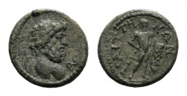 Lydia, Saitta. Pseudo-autonomous issue, 2nd-3rd century AD. Æ (20mm, 4.70g, 12h). Draped bust of Asklepios r.; serpent-staff before. R/ Herakles stand...