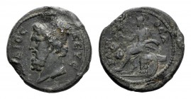 Lydia, Sardeis. Pseudo-autonomous issue, time of Trajan-Hadrian (98-138). Æ (29mm, 11.24g, 6h). Head of Zeus Lydios l., wearing tainia. R/ Roma seated...