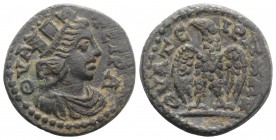 Lydia, Thyateira. Pseudo-autonomous, 3rd century AD. Æ (22mm, 6.49g, 6h). Turreted and draped bust of Tyche r. R/ Eagle standing facing, head l., with...