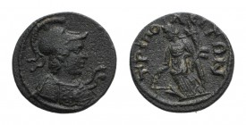 Lydia, Tripolis. Pseudo-autonomous, time of Severus Alexander (222-235). Æ (18mm, 3.16g, 6h). Bust of Athena r. with aegis. R/ Tyche standing l., hold...