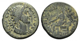 Phrygia, Prymnessus, mid–late 2nd century AD. Æ (23mm, 6.98g, 6h). Youthful, draped bust of Senate r. R/ Cybele seated l., r. hand extended over lion ...