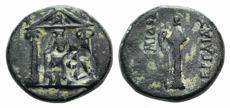 Pamphylia, Perge, c. 50-30 BC. Æ (16.5mm, 5.22g, 12h). Cult statue of Artemis Pe...