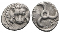 Dynasts of Lycia, Trbbenimi (c. 380-370 BC). AR Tetrobol (15mm, 3.02g). Facing lion's scalp. R/ Triskeles. SNG von Aulock 4215. VF - Good VF