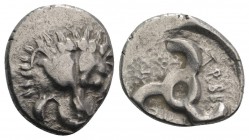 Dynasts of Lycia, Trbbenimi (c. 380-370 BC). AR Tetrobol (15mm, 2.61g). Facing lion's scalp. R/ Triskeles. SNG von Aulock 4215. VF