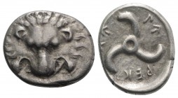 Dynasts of Lycia, Perikles (c. 380-360 BC). AR Tetrobol (15mm, 2.74g). Facing lion’s scalp. R/ Triskeles within shallow incuse. SNG von Aulock 4254. V...