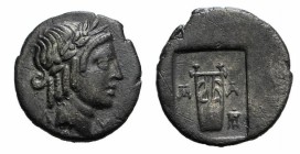Lycian League, c. 27-20 BC. AR Hemidrachm (13mm, 1.63g, 12h). Masikytes mint. Laureate head of Apollo r. R/ Kithara; tripod to r.; all in incuse squar...