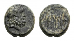Kings of Galatia, Deiotaros (62-40 BC). Æ (15mm, 4.98g, 12h). Laureate head of Zeus r. R/ Large monogram and Galatian shield. SNG BnF 2332; SNG von Au...