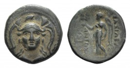 Seleukid Kings, Antiochos I (281-261 BC). Æ (14mm, 2.48g, 12h). Smyrna or Sardes. Helmeted head of Athena facing. R/ Nike advancing l., holding wreath...