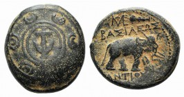 Seleukid Kings, Antiochos I (281-261 BC). Æ (19mm, 6.80g, 3h). Antioch. Macedonian shield with Seleukid anchor in central boss. R/ Elephant walking r....