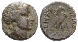 Seleukid Kings, Achaios (Usurper, 220-214 BC). Æ (17mm, 5.67g, 12h). Sardes. Laureate head of Apollo r. R/ Eagle standing r., palm frond over shoulder...