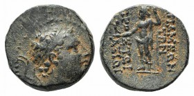 Seleukid Kings, Antiochos IV (175-164 BC). Æ (13mm, 3.21g, 12h). Apameia on the Axios. Diademed and draped bust r. R/ Zeus Nikephoros standing l. SC 1...