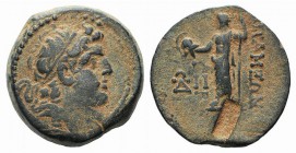 Seleukid Kings, Alexander I Balas (152-145 BC). Æ (21mm, 7.84g, 1h). Apamea on the Axios, year 163 (150/49 BC). Diademed head r. R/ Zeus standing l., ...