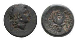 Seleukid Kings, Tryphon (c. 142-138 BC). Æ (17mm, 5.74g, 1h). Antioch on the Orontes. Diademed head r. R/ Spiked Macedonian helmet adorned with a wild...