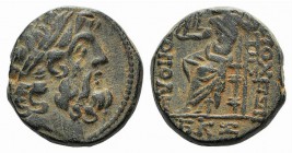 Seleucis and Pieria, Antioch, Civic Issue. 1st century BC. Æ Tetrachalkon (19mm, 7.83g, 12h). Dated 86/5 BC. Laureate head of Zeus r. R/ Zeus Nikephor...