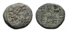Seleucis and Pieria, Antioch, Civic Issue. 1st century BC. Æ Tetrachalkon (19mm, 6.62g, 12h). Uncertain year. Laureate head of Zeus r. R/ Zeus Nikepho...