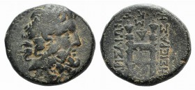Seleukis and Pieria, Larisa on the Orontes. Æ (19mm, 6.86g, 12h), dated 93/2 BC. Laureate head of Zeus r. R/ Throne of Zeus; below, monogram over M. B...