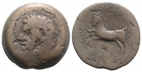 Kings of Numidia, Massinissa or Micipsa (203-148 BC or 148-118 BC). Æ Unit (27mm, 13.67g, 12h). Laureate head l. R/ Horse galloping l.; pellet below. ...