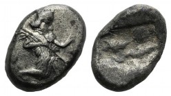Achaemenid Kings of Persia, c. 450-375 BC. AR Siglos (16mm, 4.84g). Persian king or hero r., in kneeling-running stance, holding bow and dagger, quive...