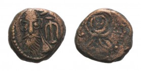 Kings of Elymais, Phraates (c. AD 100-150). Æ Drachm (12mm, 2.67g, 1h). Facing bust wearing tiara; anchor to r. R/ Diadem. Van’t Haaff Type 14.4. VF...