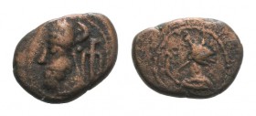 Kings of Elymais, Orodes III (c. 2nd century AD). Æ Drachm (15mm, 3.19g, 1h). Bust l. wearing tiara. R/ Bust of Belos r. Van’t Haaff Type 16.2. VF