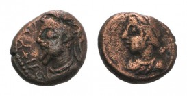 Kings of Elymais, Orodes IV (c. AD 150-200). Æ Drachm (14mm, 3.44g, 12h). Diademed bust l. R/ Female head l. Van’t Haaff Type 17.1. VF