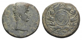 Augustus (27 BC-AD 14). Asia Minor, Uncertain. Æ (26mm, 11.40g, 12h), c. 25 BC. Bare head r. R/ Large C•A within dotted circle within wreath of altern...