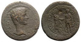 Augustus (27 BC-AD 14). Lydia, Sardis. Æ (21mm, 6.53g, 12h). Homonoia with Pergamum. Mousaios, magistrate. Bare head r. R/ Tyche of Sardis and Demos o...