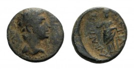 Augustus (27 BC-AD 14). Phrygia, Eucarpeia. Æ (17mm, 3.49g, 12h). Lykidas Euxenou, magistrate. Laureate head r. R/ Goddess standing facing, raising r....