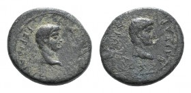 Germanicus and Drusus (Caesar, 15 BC-AD 19). Mysia, Pergamum. Æ (15.5mm, 3.21g, 11h). Bare head of Germanicus r. R/ Bare head of Drusus r. RPC I 2367....