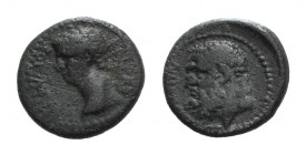 Claudius (41-54). Lydia, Sardes. Æ (15mm, 2.80g, 6h). Bare head l. R/ Bare head of Hercules l. RPC I 2996; SNG Copenhagen 519-520. Green patina, VF