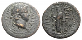 Nero (54-68). Lydia, Hypaepa. Æ (19mm, 4.36g, 12h). Gaius Julius Hegesippos, grammateus, c. AD 66-8. Laureate head r. R/ Zeus standing l., holding thu...