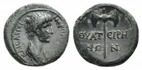 Nero (Caesar, 51-54). Lydia, Thyatira. Æ (16mm, 3.53g, 12h). Bare-headed and draped bust r. R/ Double-bladed axe. RPC I 2381 (Claudius); SNG Copenhage...