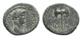Nero (Caesar, 51-54). Lydia, Thyatira. Æ (18mm, 3.37g, 12h). Bare-headed and draped bust r. R/ Double-bladed axe. RPC I 2381 (Claudius); SNG Copenhage...