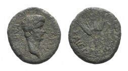 Nero (54-68). Lydia, Tralles. Æ (16mm, 2.91g, 12h), c. AD 60. Bare head r. R/ Bundle of four grain ears. RPC I 2657. Green patina, Good Fine - near VF...