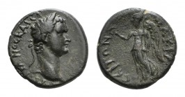 Domitian (81-96). Lydia, Nacrasa. Æ (18mm, 3.71g, 12h). Laureate head r. R/ Nike standing l., holding wreath and palm branch. RPC II 932. Rare, VF
