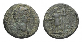 Domitian (81-96). Pamphylia, Side. Æ (24mm, 7.42g, 12h). Laureate head r. R/ Apollo standing l. holding pomegranate and sceptre. RPC II 1524. Green pa...