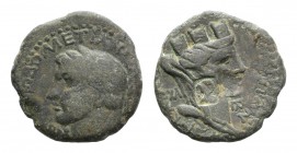 Domitian (81-96). Seleucis and Pieria, Laodicea ad Mare. Æ (23mm, 6.35g, 12h), year 132 (AD 84/5). Laureate head of Domitian l.; c/m: bust of Artemis ...