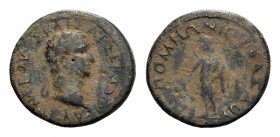Nerva (96-98). Galatia, Ancyra. Æ (28mm, 8.94g, 6h). T. Pomponius Bassus, presbeutes antistrategos. Laureate head r. R/ Mên standing l., with crescent...